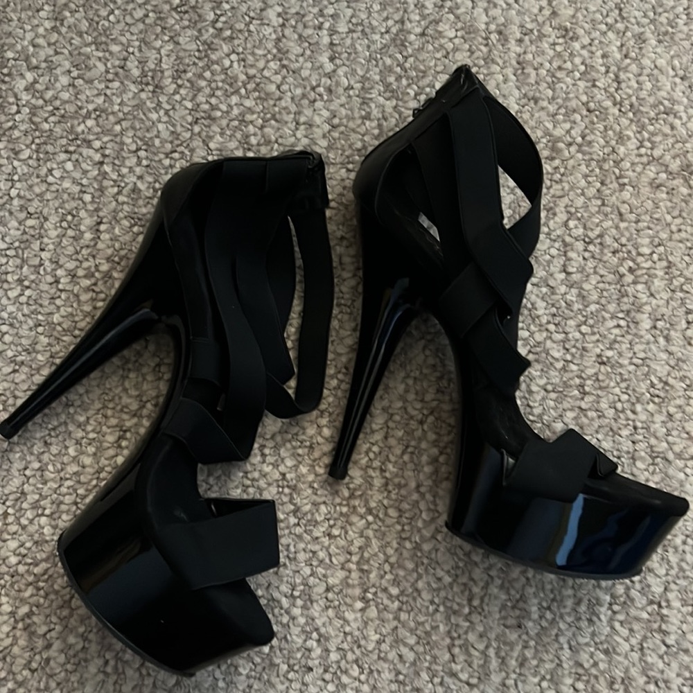 Strappy Black Platform Stiletto Heels SIZE: 8 - Picture 3 of 12
